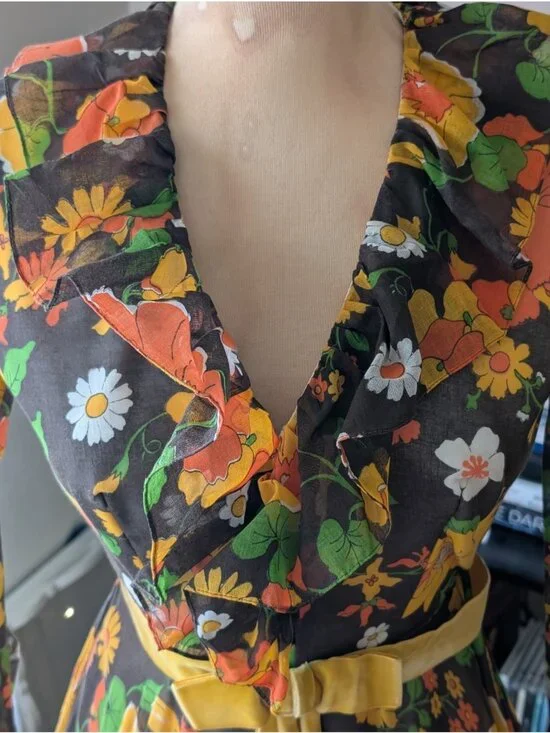 Vintage 60s 70s Floral Hippie Maxi Dress Long Sleeve Witchy Made in USA SM - Picture 6 of 16